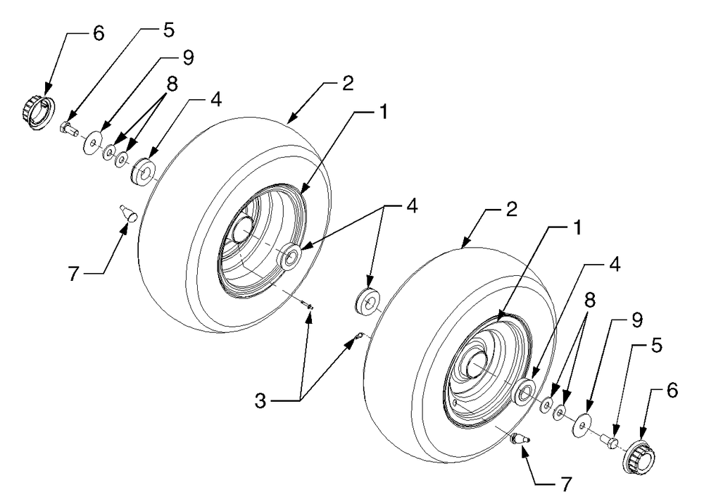 Front Wheels Diagram and Parts List for GT3100 14A671010-14B671710 Cub Cadet Lawn Tractor